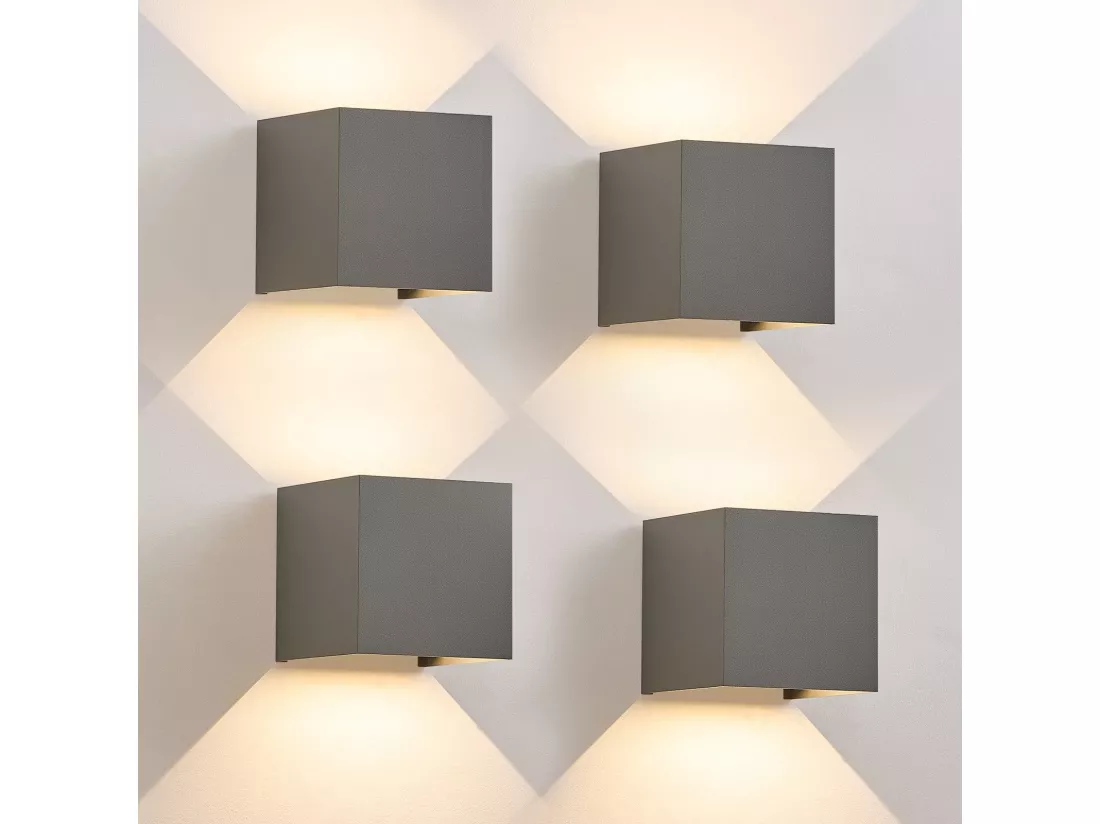 NETTLIFE Applique LED 5W,4 pièces -Lampe Murale Extérieur/Intérieure gris，double faisceau réglable étanche IP65 230V 3000K