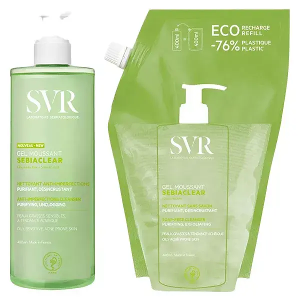 SVR Sebiaclear Gel Moussant 400ml + Eco-Recharge 400ml Peaux Tendance Acnéiques