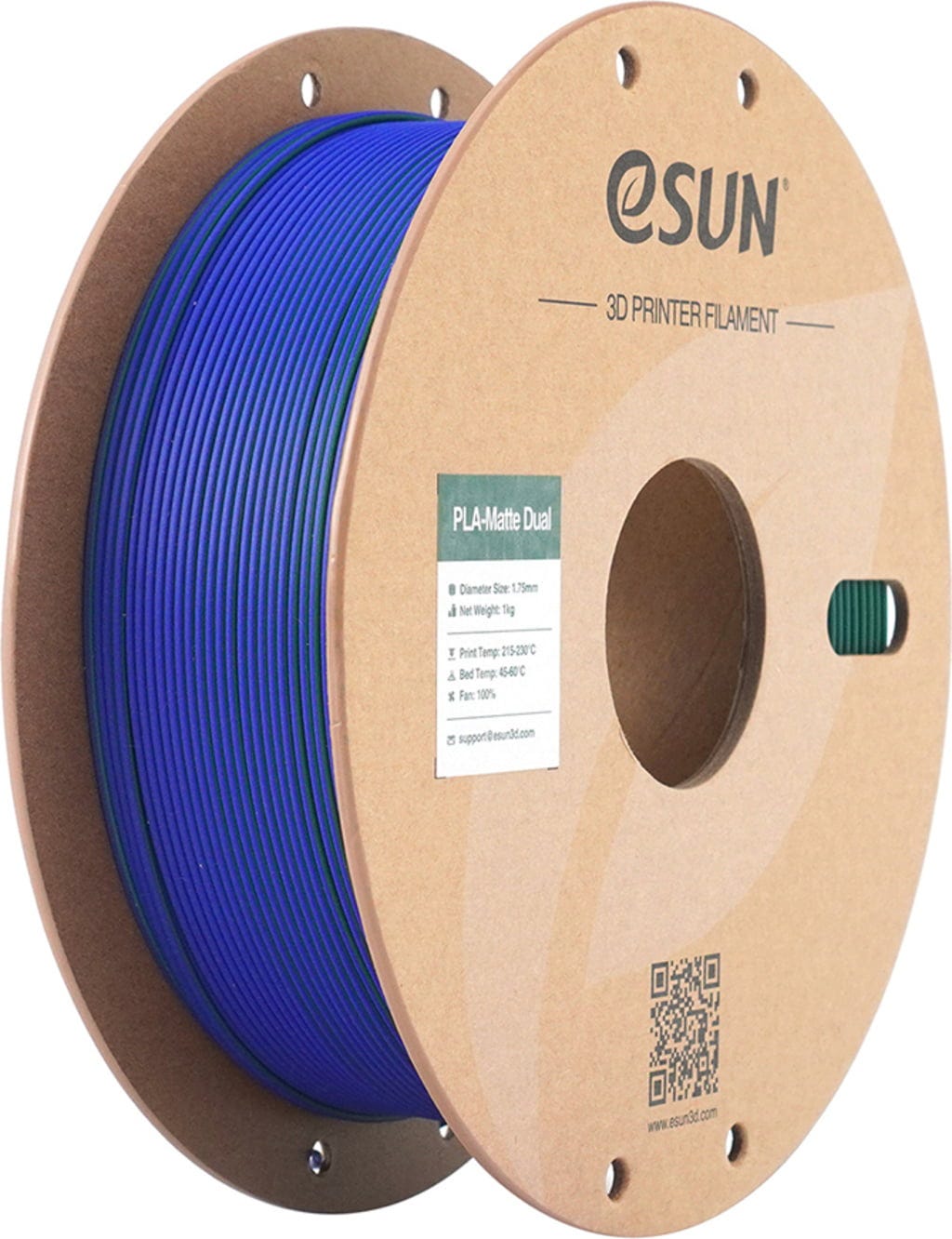 eSUN  PLA-Matte Dual Green Blue, 1,75 mm / 1000 g    Zweifarbiges Filament mit matter Oberfläche in Grün Blau