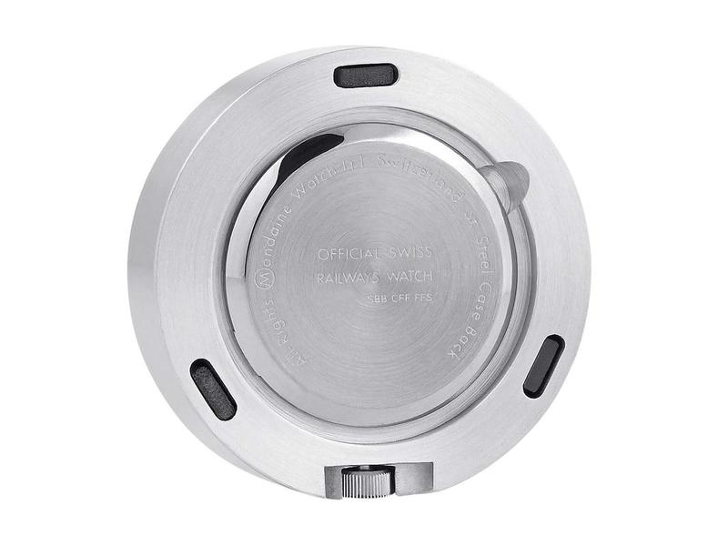 Mondaine Tischuhr mit Magnet Ø 5 cm, Silber/Weiss Magnet-Uhr aus Aluminium