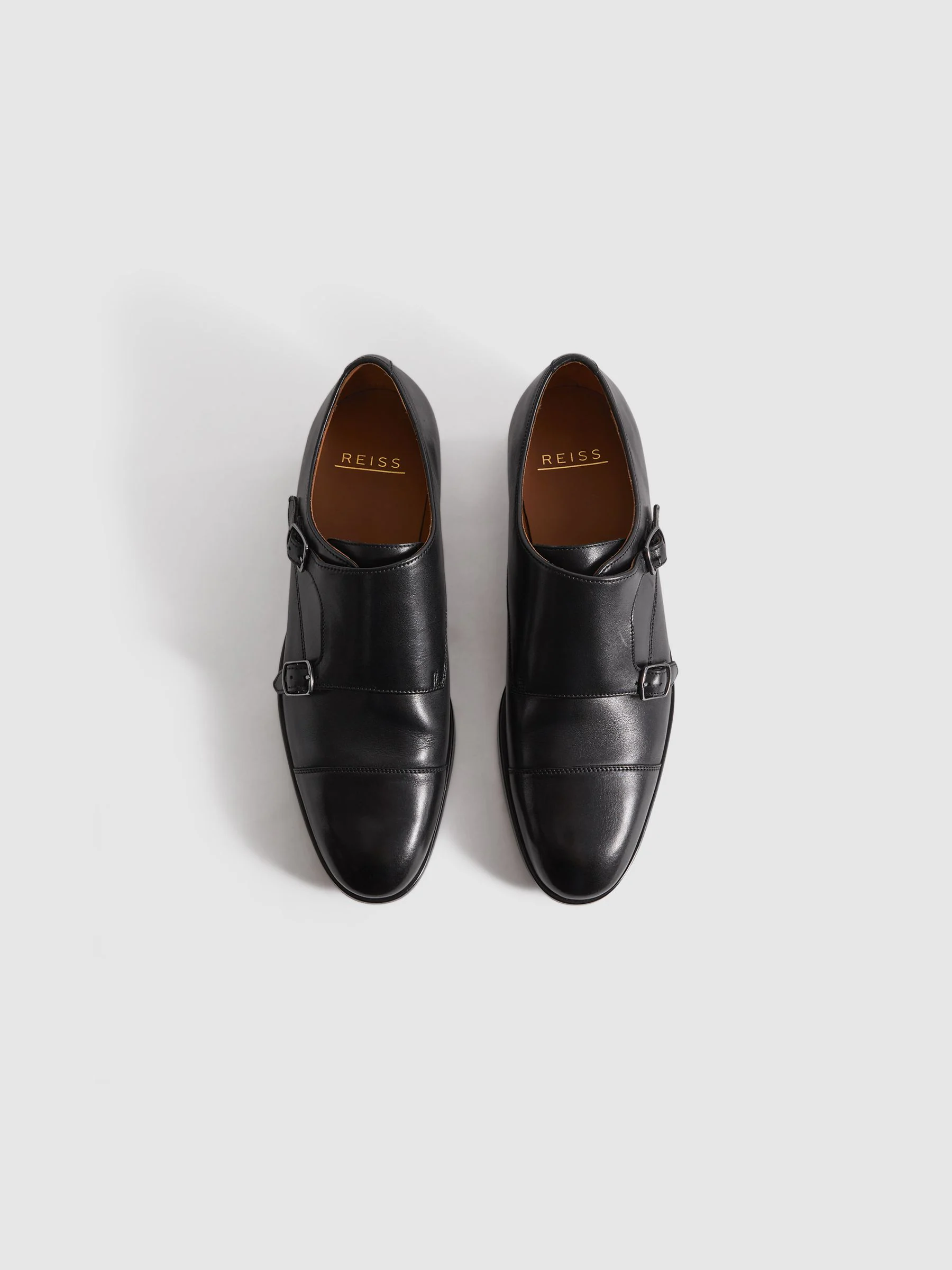 Zwart - Reiss Amalfi schoenen van leer met twee monniksbandjes