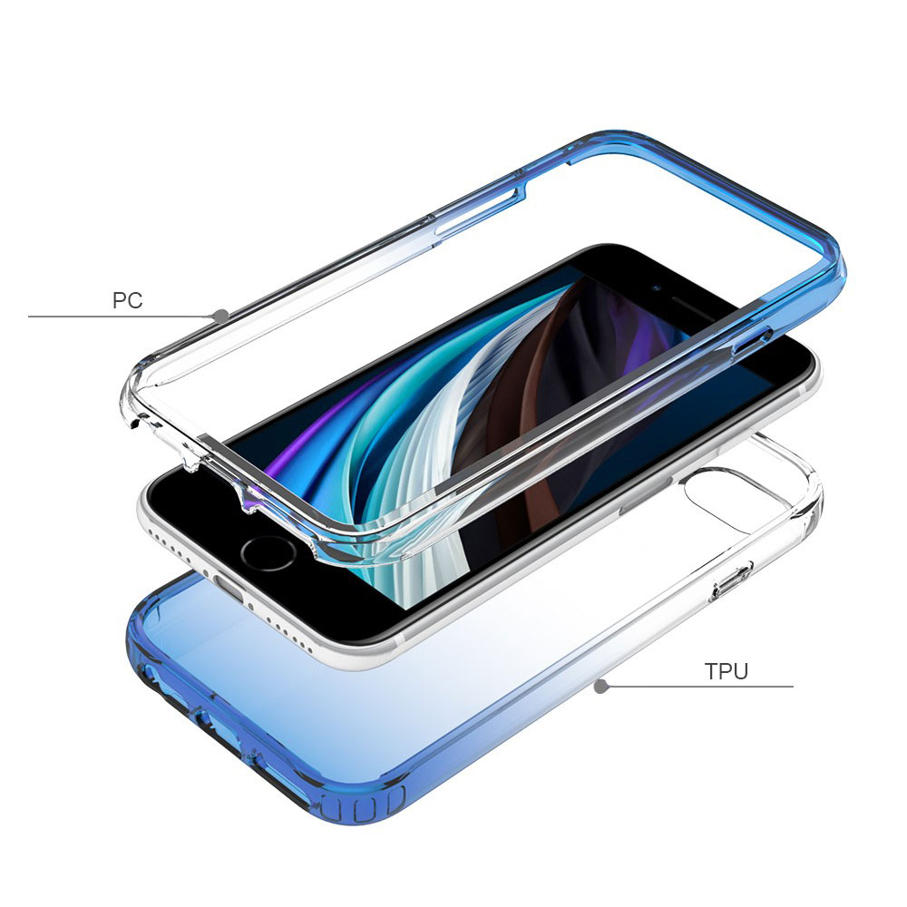 (2-tlg.) iPhone SE (2022/2020) / 8 / 7 / 6S Hybrid TPU Hülle mit Farbverlauf - Blau / Transparent