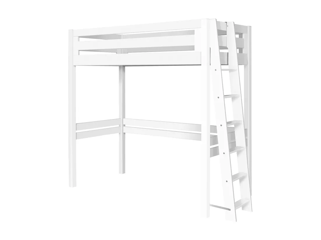 Pack lit mezzanine 2 places avec matelas 120x190 cm bois massif blanc ORSAI
