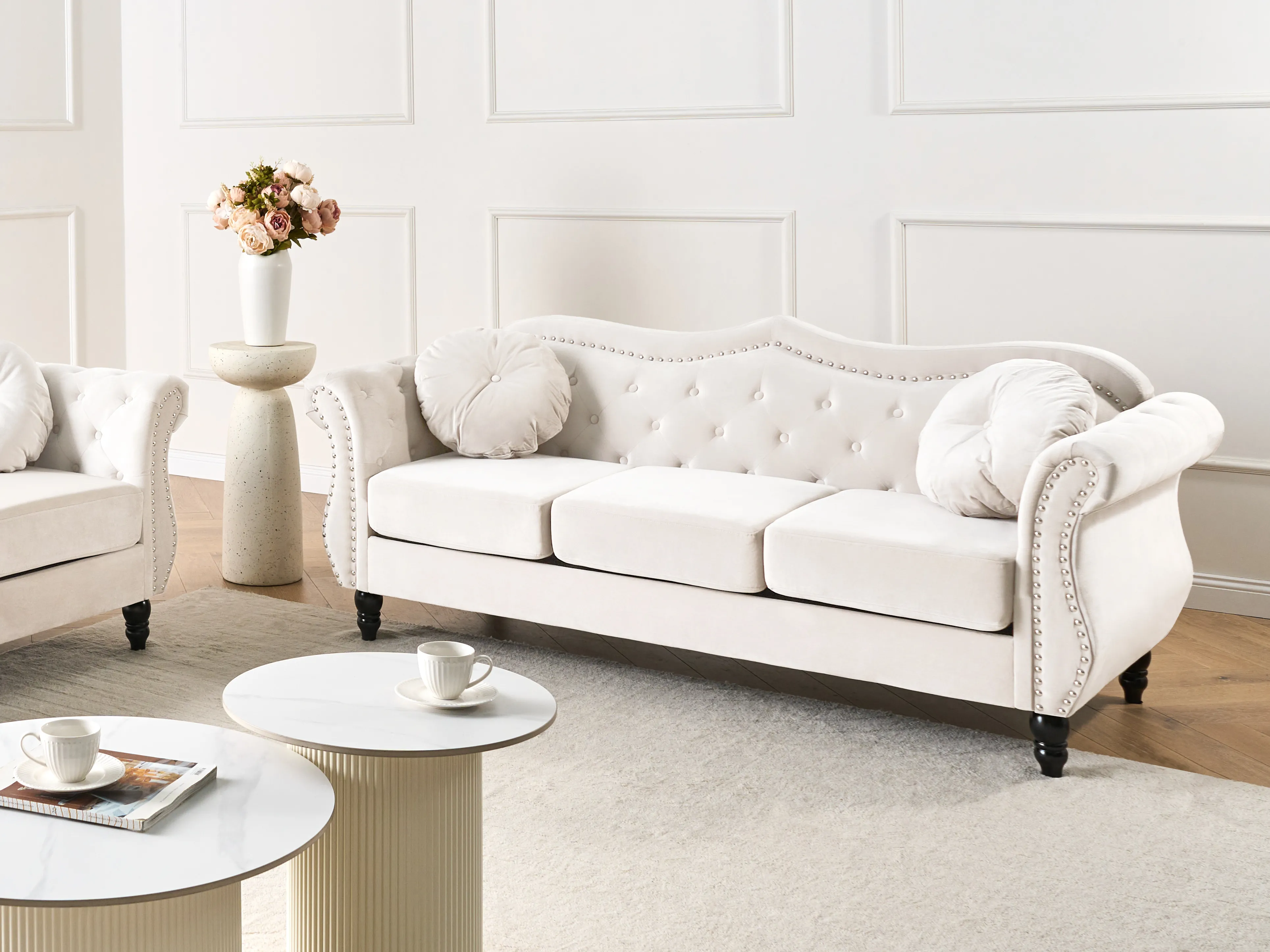 Bank 3-zits SKIEN Fluweel Lichtbeige