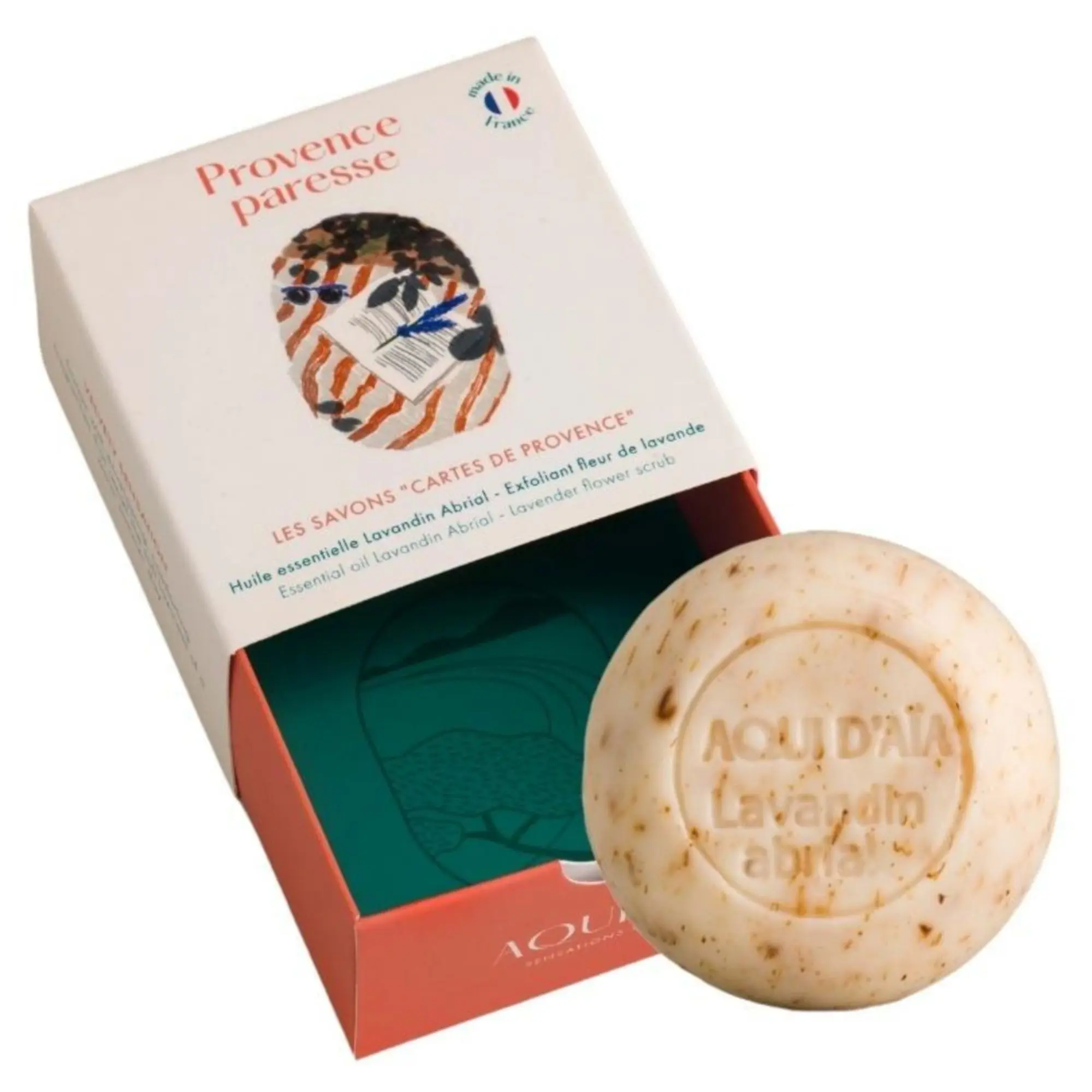 AQUI D'AIA - Cartes de Provence Savon Solide Exfoliant Lavandin Abrial Bio 100g - Savon