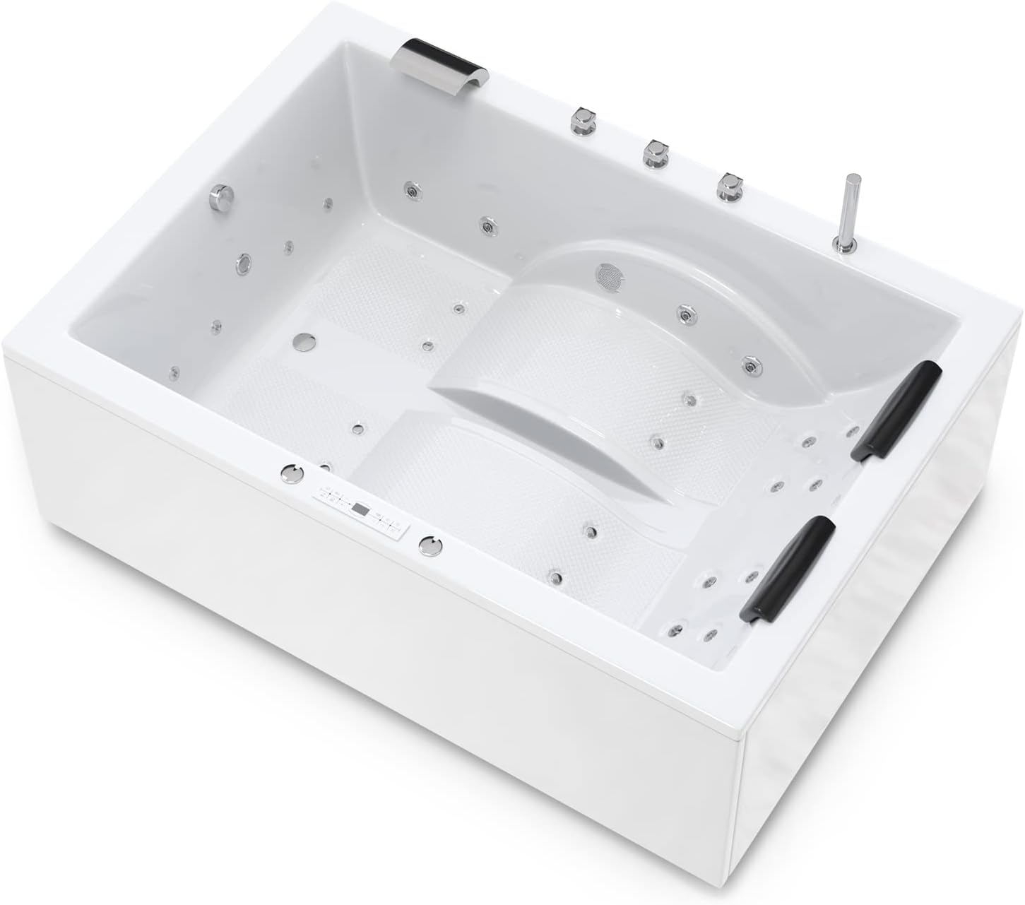 AQUADE Jacuzzi 2 Person Whirlpool Marburg LUX XL 180x130 mit LED Whirlpool Beleuchtung, Armatur Whirlpool Badewanne & Badekissen für Badewanne Whirlpool 2 Personen/Badewanne Komplett Set
