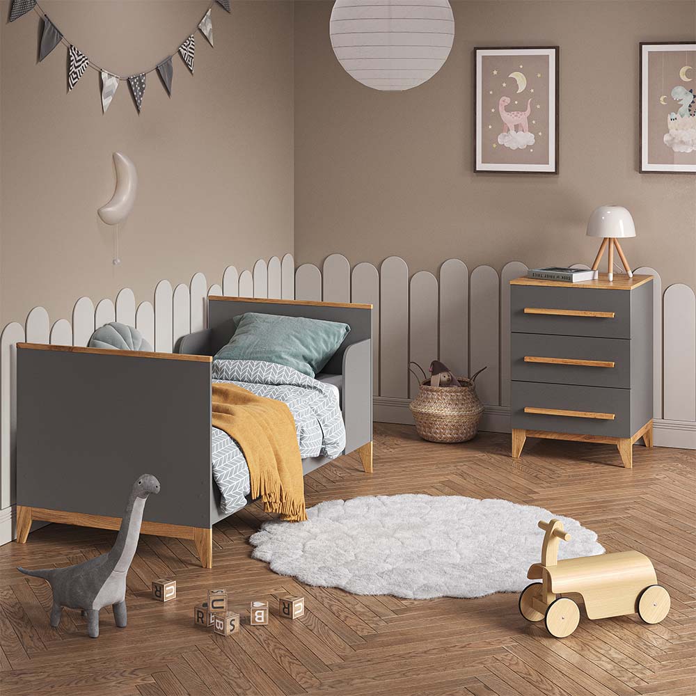 VitaliSpa Kommode Malia 60x88cm für Kinderzimmer, Schrank mit 3 Schubladen, grau