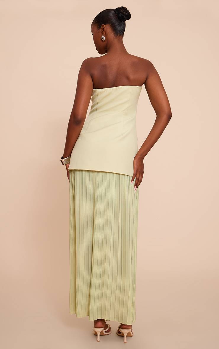 Vert Sauge Robe Maxi Bandeau À Jupe Plissée En Mousseline Avec Panneaux