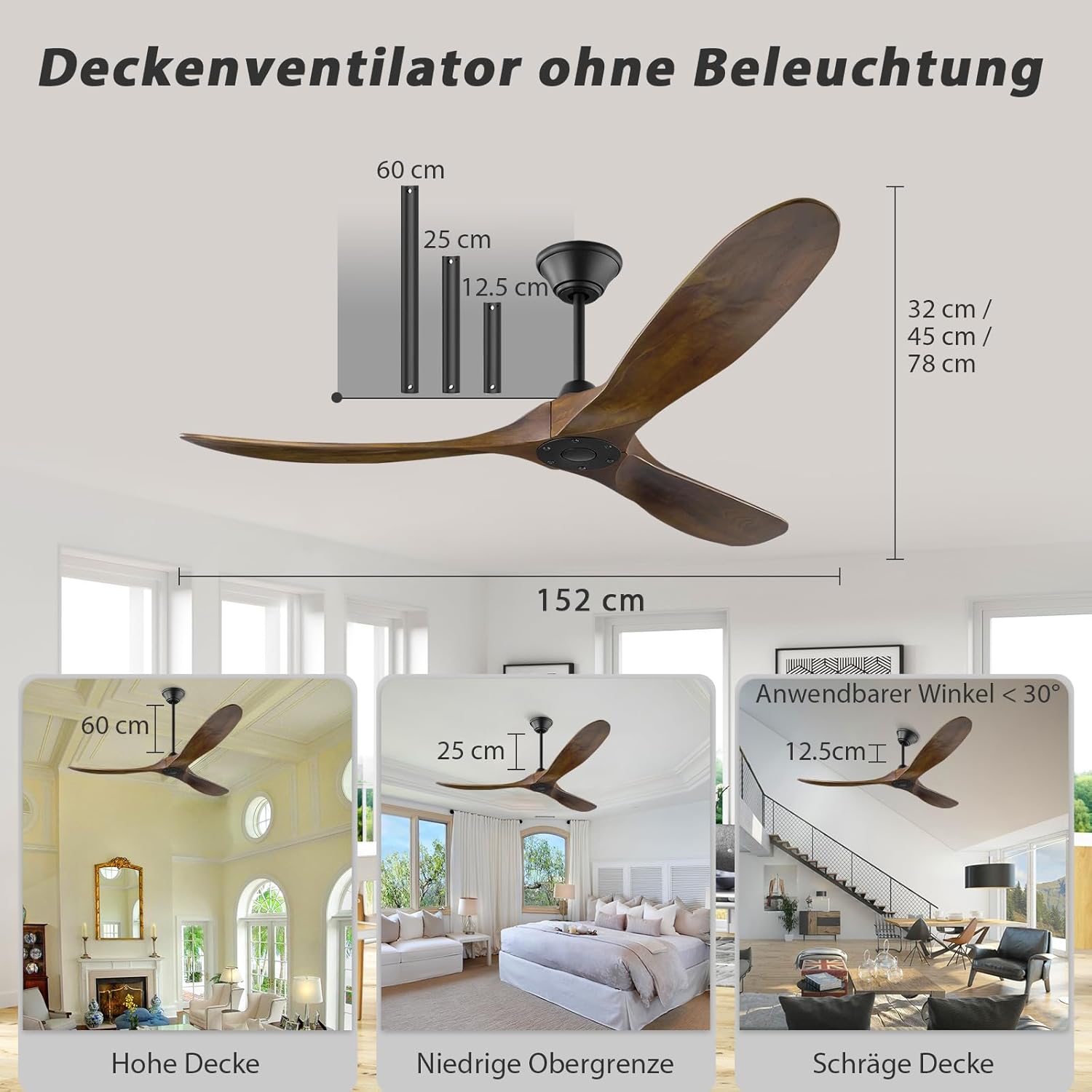 52 Zoll Retro Holz Deckenventilatoren, 6-Gang leiser Deckenventilator mit Inverter Fernbedienung, Innen-Deckenventilator im Freien, Ventilador de Techo de Nogal, Timing Funktion