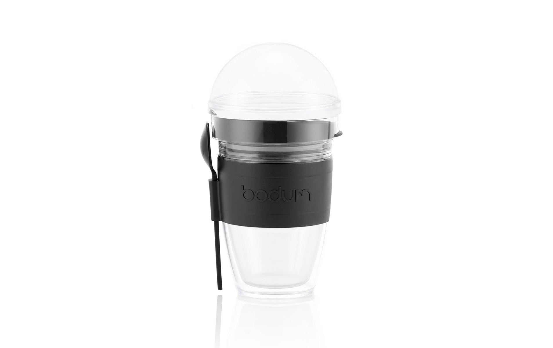 Joghurtbecher mit Granolabehälter Joycup Schwarz, 0.25 lWiederverwendbarer Snack-Becher