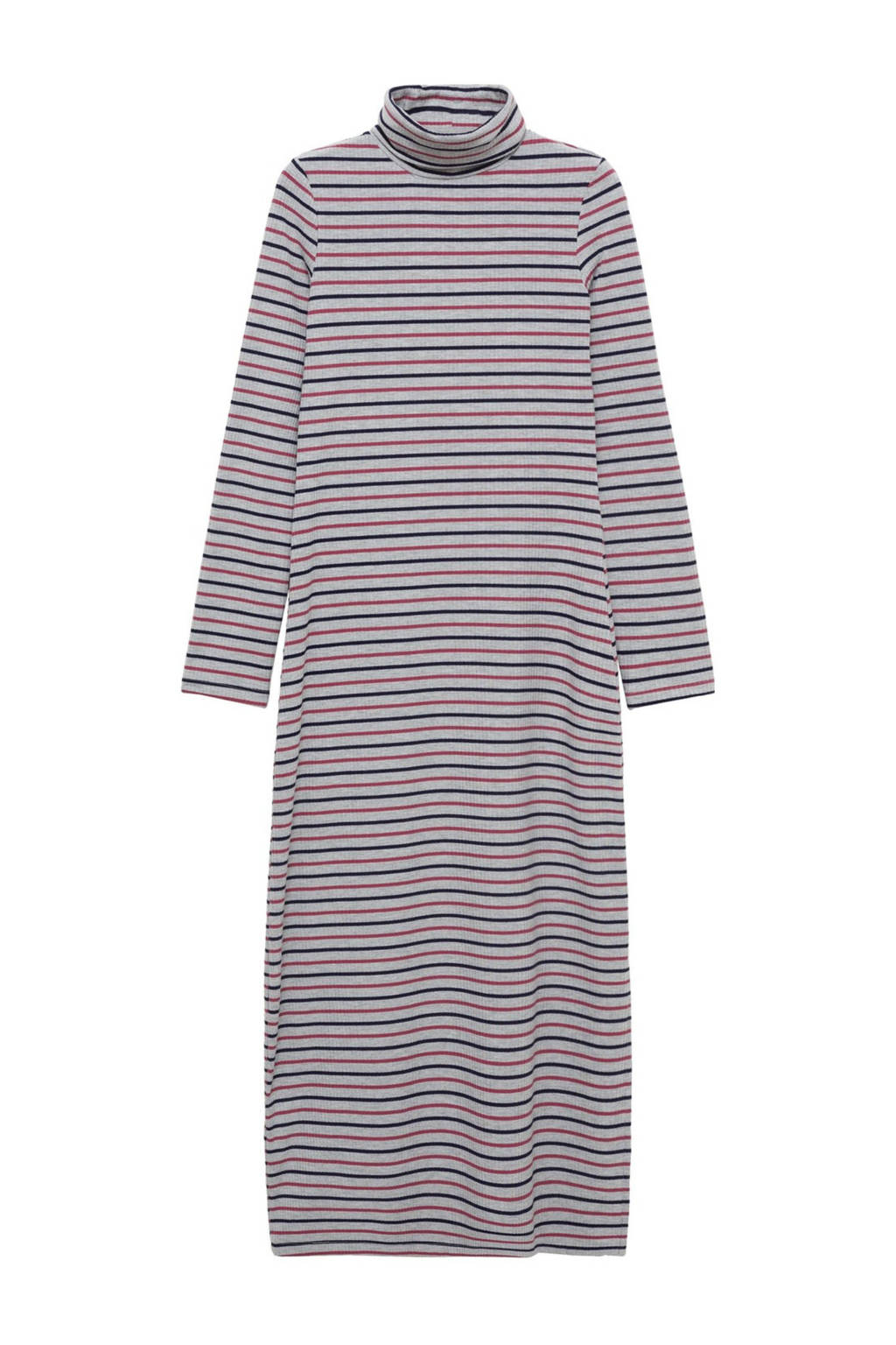 MANGO TEEN gestreepte maxi jurk grijs melange/rood/blauw