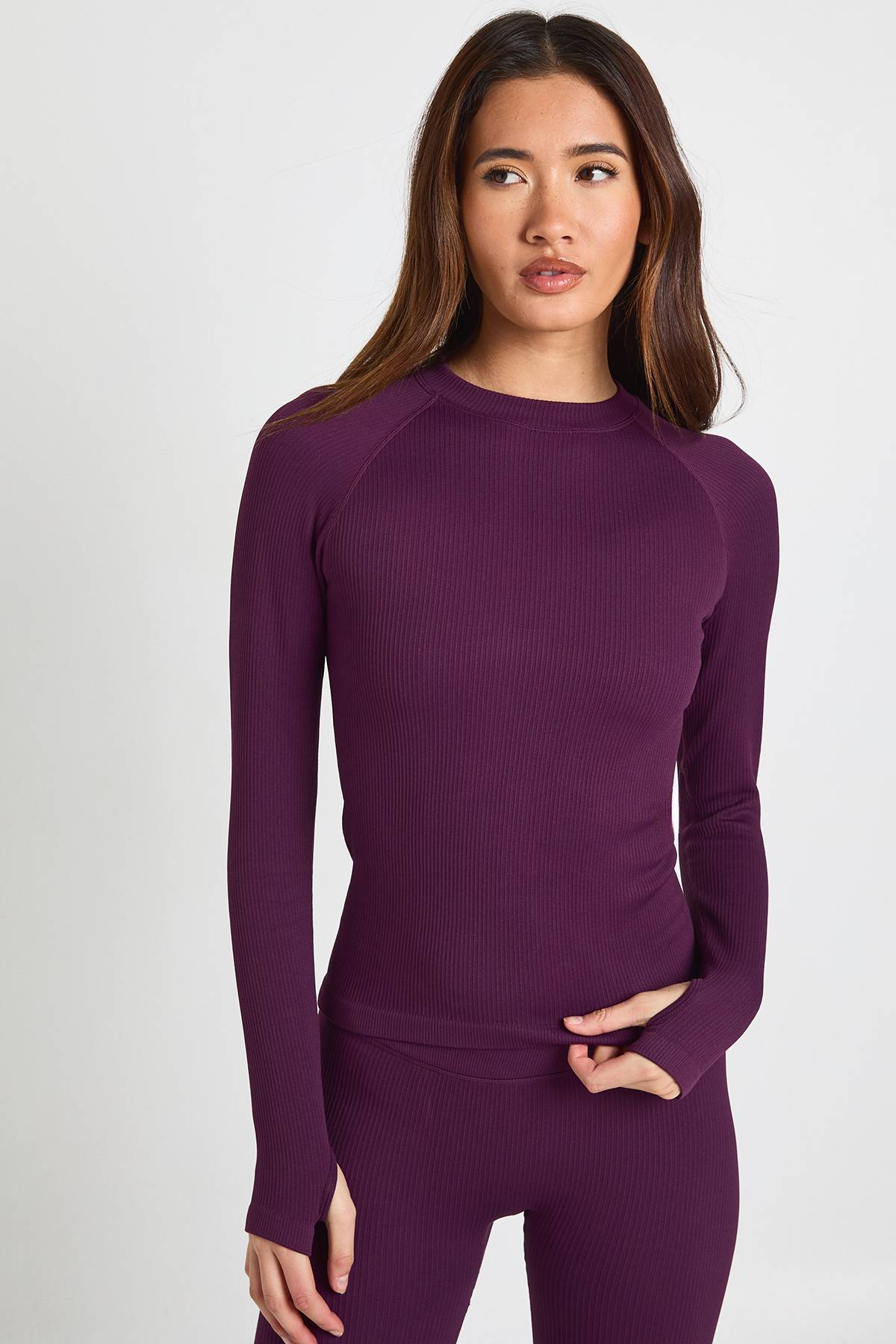 boohoo Haut Actif à Manches Longues Sans Couture Côtelé Contour