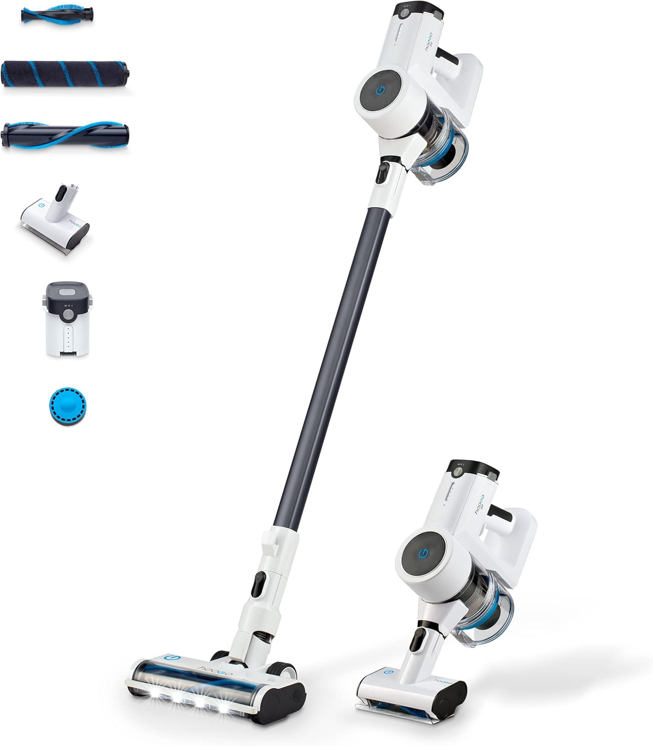 hoogo Akku Staubsauger S4 2in1 | 400W | 23.000 Pa | beutellos kabellos | Laufzeit bis zu 60 Min. | Handstaubsauger | Tierhaare | LED Beleuchtung | Qualität aus Deutschland
