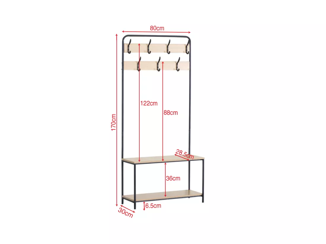 Cintre Meuble à Chaussures MDF Métal avec 2 Etagères 7 Crochets pour Entrées