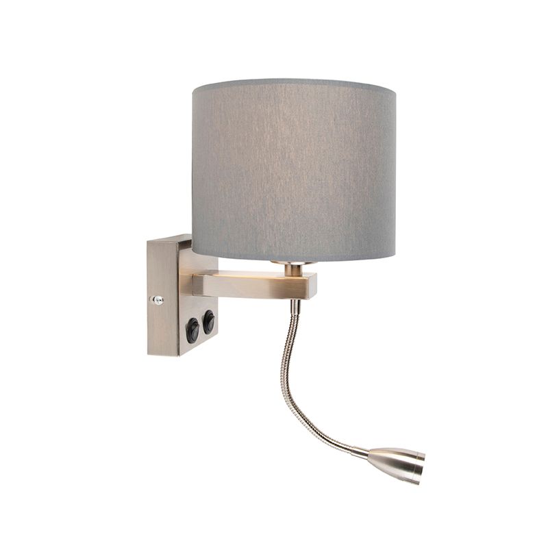 Smart wandlamp staal met grijze kap incl. Wifi A60 - Brescia