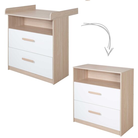 Cabane Commode à Langer 2 Tiroirs   Blanc / Bois        de               Roba