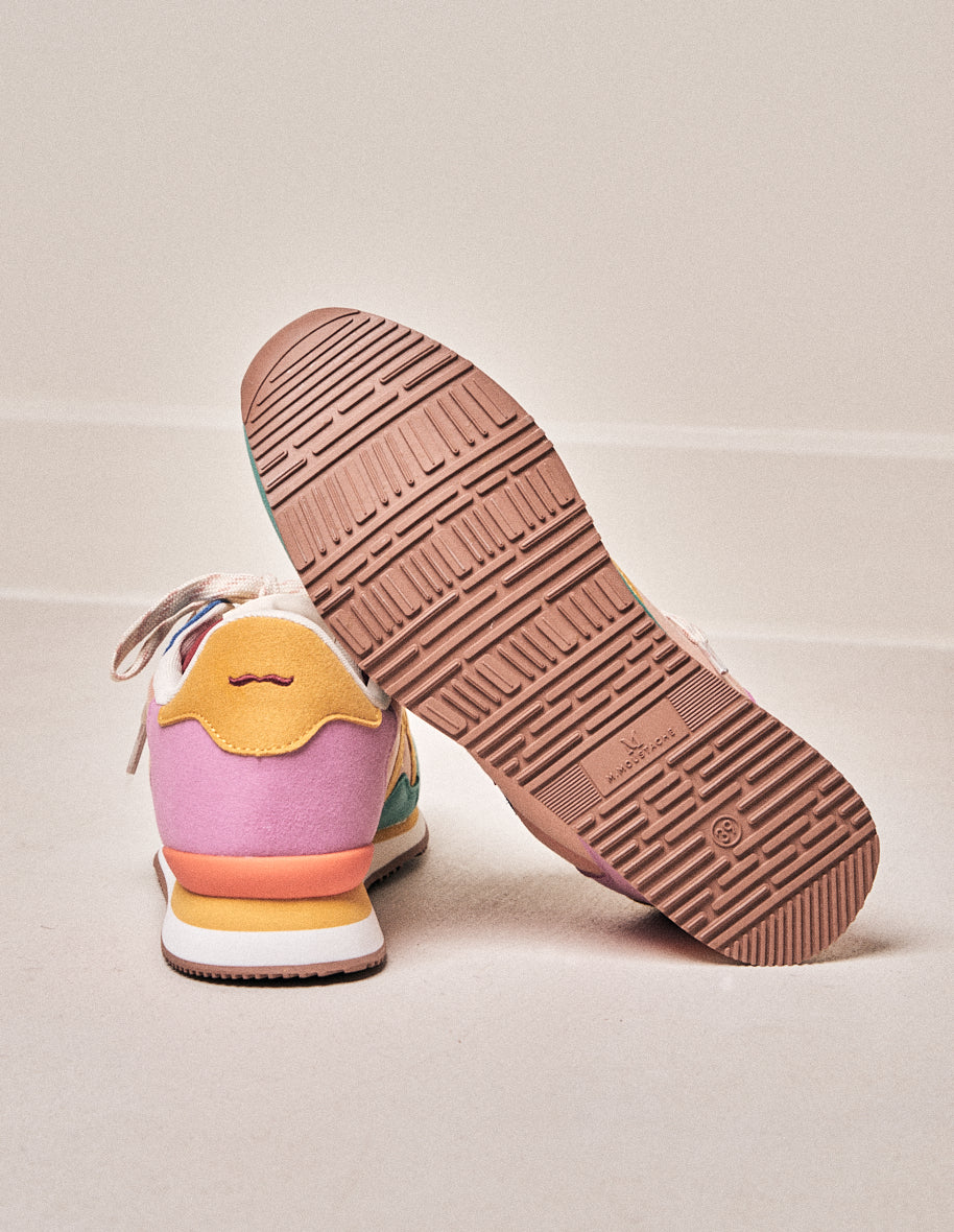 Baskets basses Andrée - Suède vegan pin rose moutarde