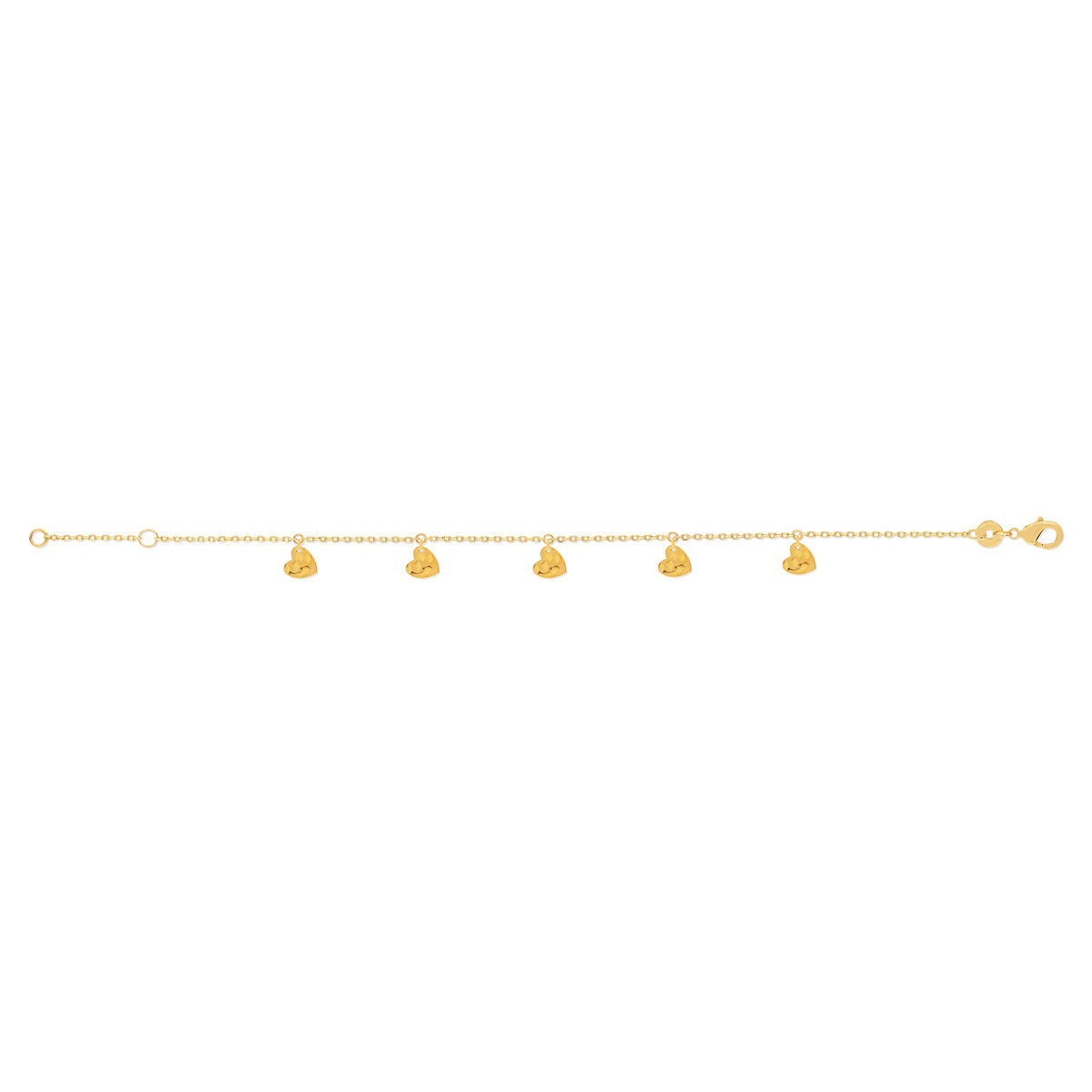 Bracelet plaqué or jaune pampilles coeurs martelé 18 cm