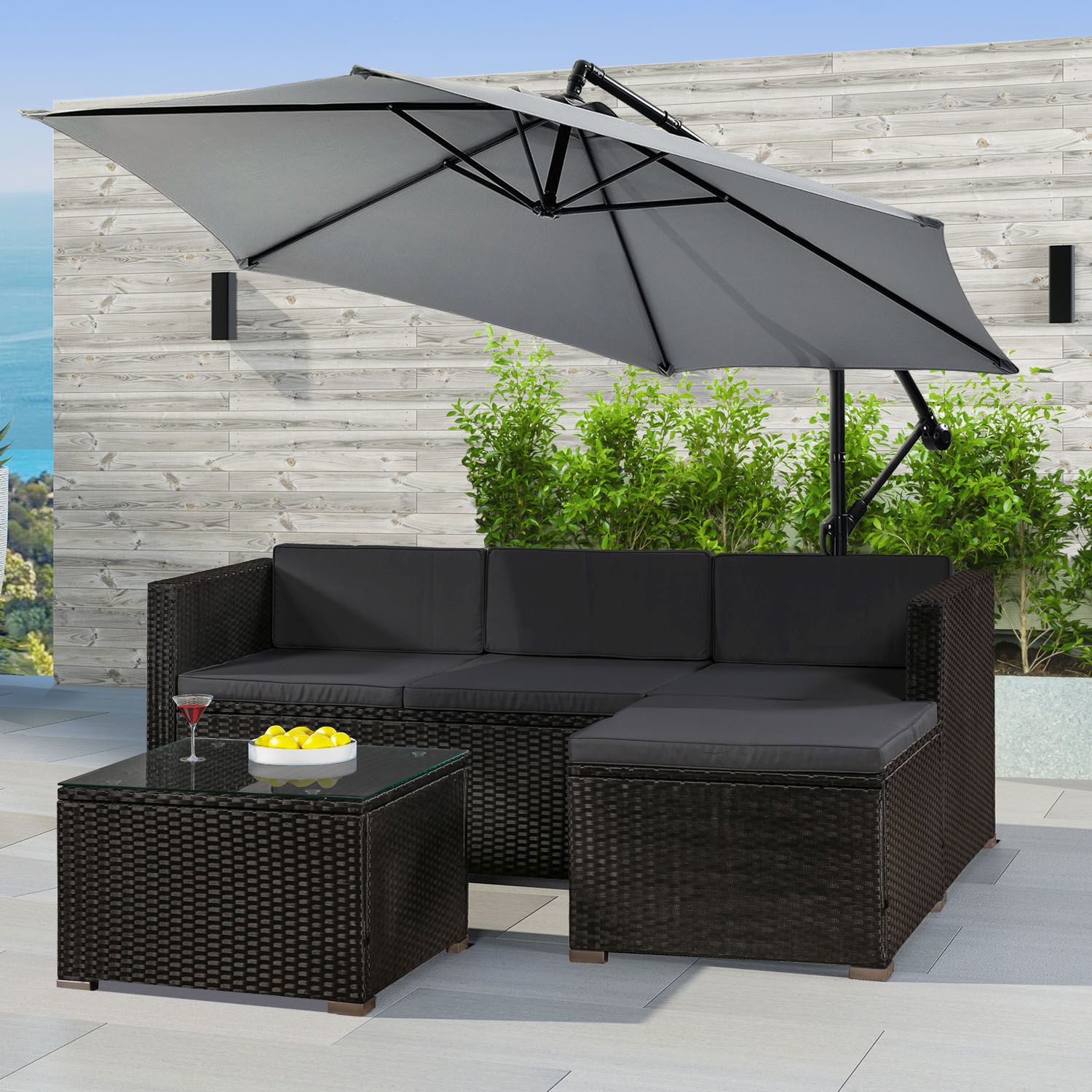 Punta Cana M polyrotan zwarte loungeset
