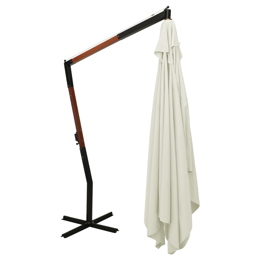 Parasol meuble de jardin en porte-à-fau x avec mât en bois 400 x 300 cm blanc sable