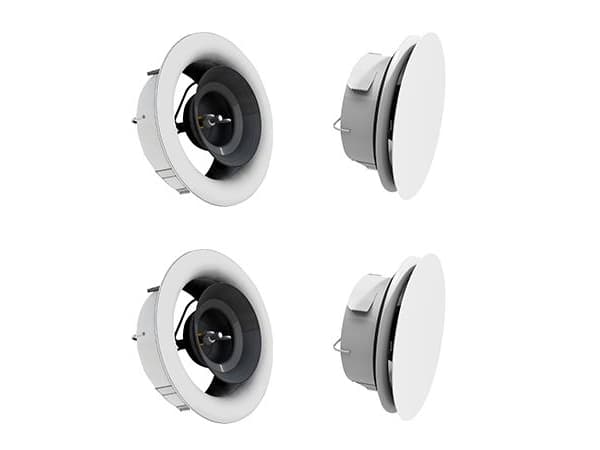 LINDAB AIRY ventilpakke 11 til huse på 50-100 m² el. 126 m³/h med rund frontplade og ventilhus. Kan fx kombineres med kanalpakke 1 og 2.