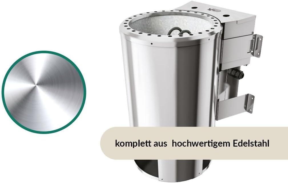Karibu elektrisch Saunaofen 3,6 KW Bio Easy Plug&Play für externe Steuerung, ohne Saunasteine, ohne Steuerung