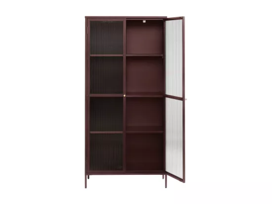 Bjorn - Vaisselier 2 portes en verre stié et métal H190cm : Couleur - Bordeaux