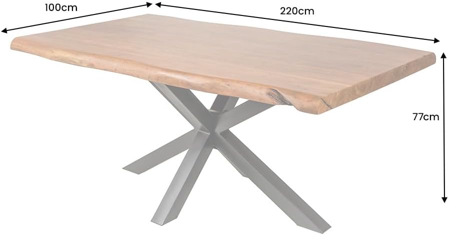 Riess Ambiente Massivholz Esstisch Mammut - 220cm - Natur - Akazie Esszimmertisch Baumkante mit schwarzem Metall Sterngestell