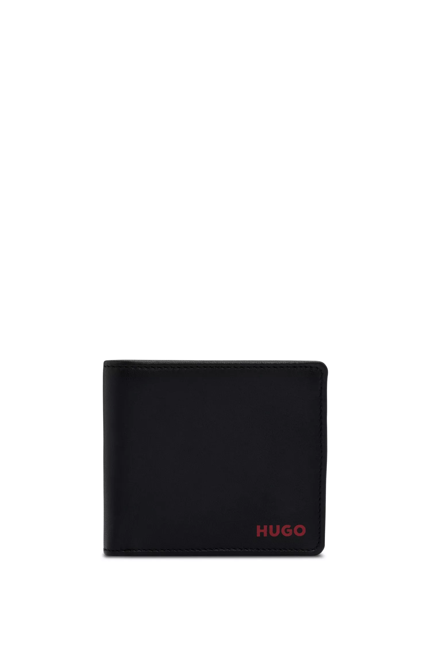 Carteira dobrável HUGO em couro vermelho com detalhes do logotipo