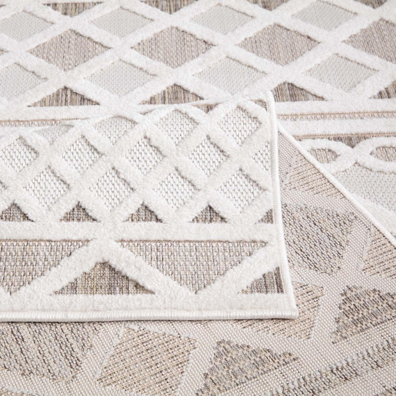 carpet city In-& Outdoor Teppich - 240x340 cm - für Innen-& Außenbereich - Wetterfest Balkon-Teppich, Terrasse, Flur, Küche - Wohnzimmer-Teppiche - Hochtief/ 3D-Effekt - Ethno-Look in Creme