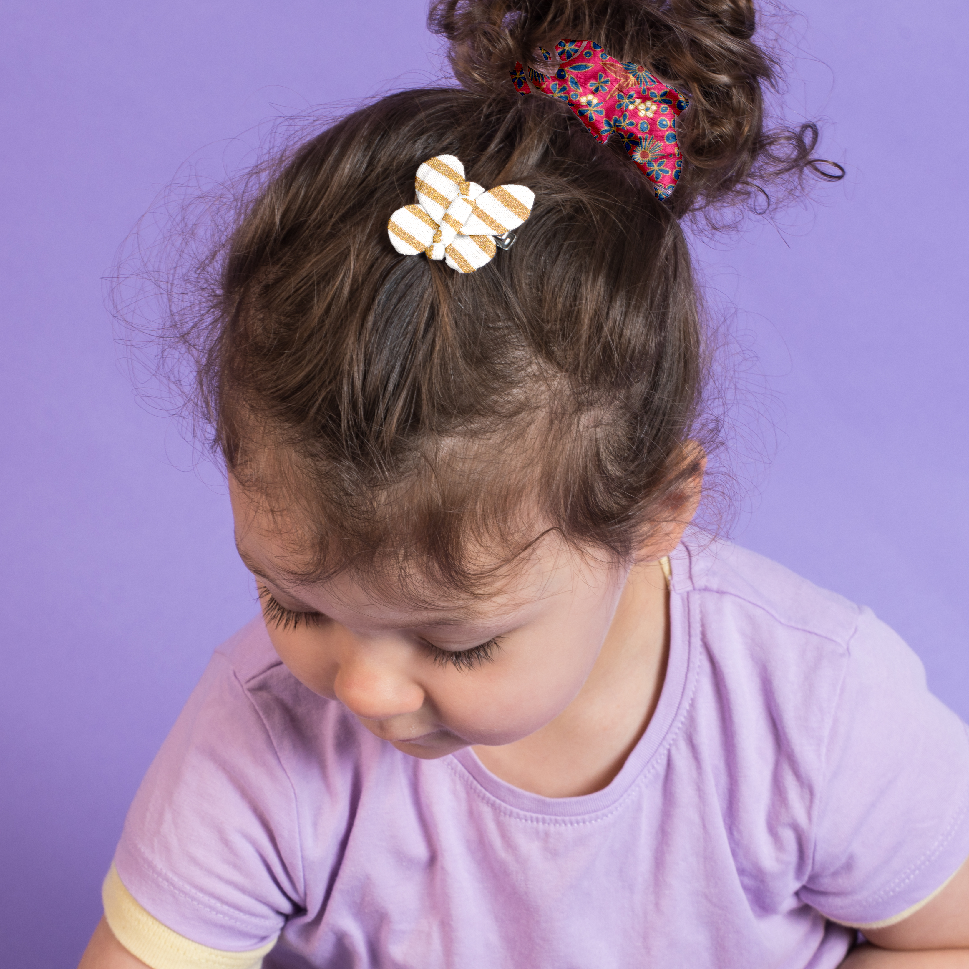 Barrette Petit Papillon Rayé Or Blanc