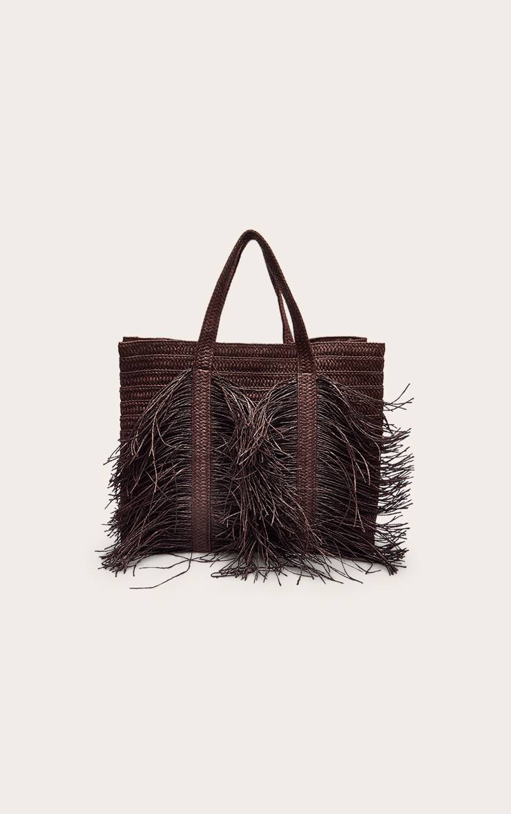 Chocolat Sac Cabas En Raphia À Franges