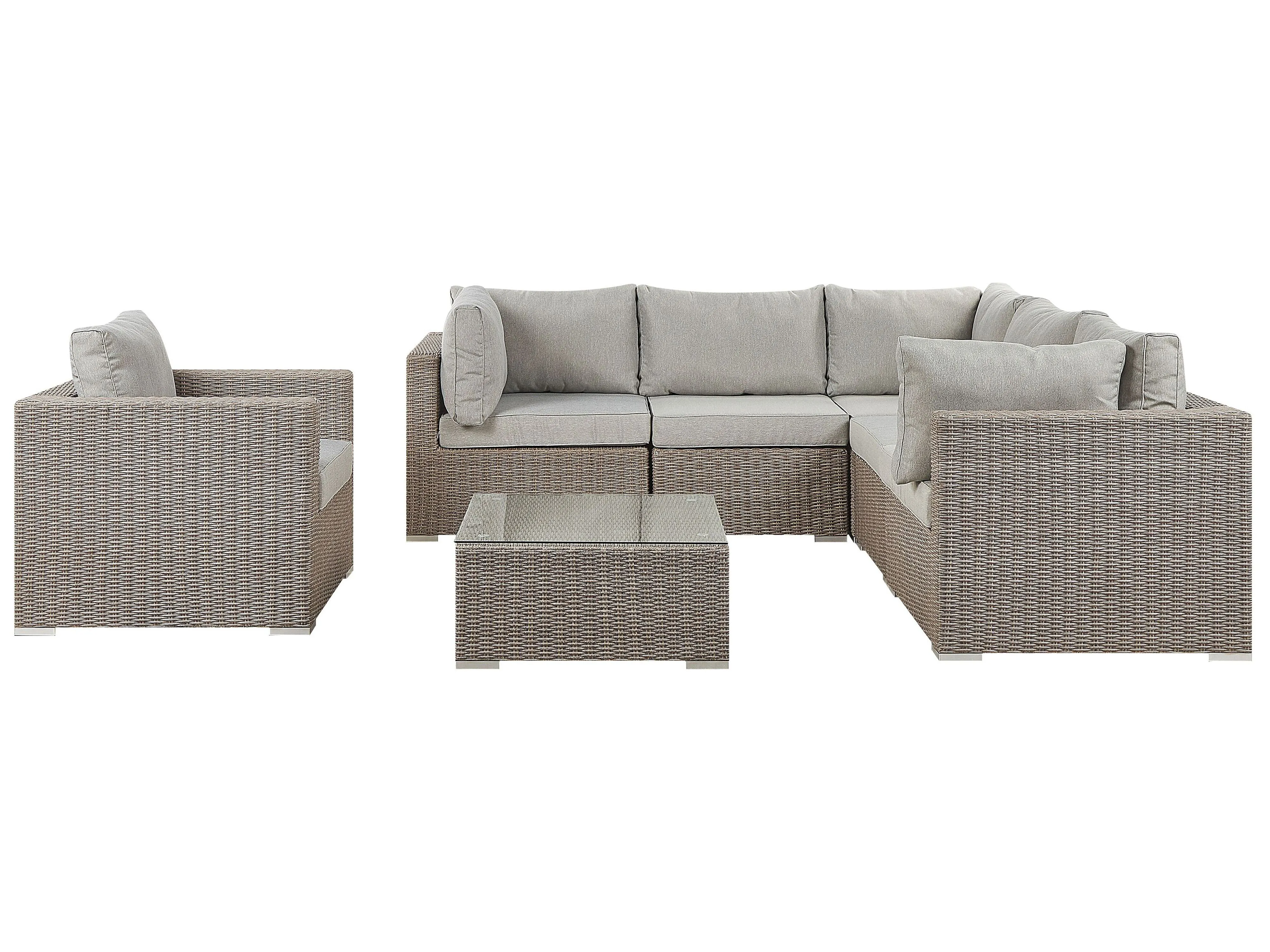 Loungeset met tafel 6-zits CONTARE rechtszijdig modulair PE rotan Taupe