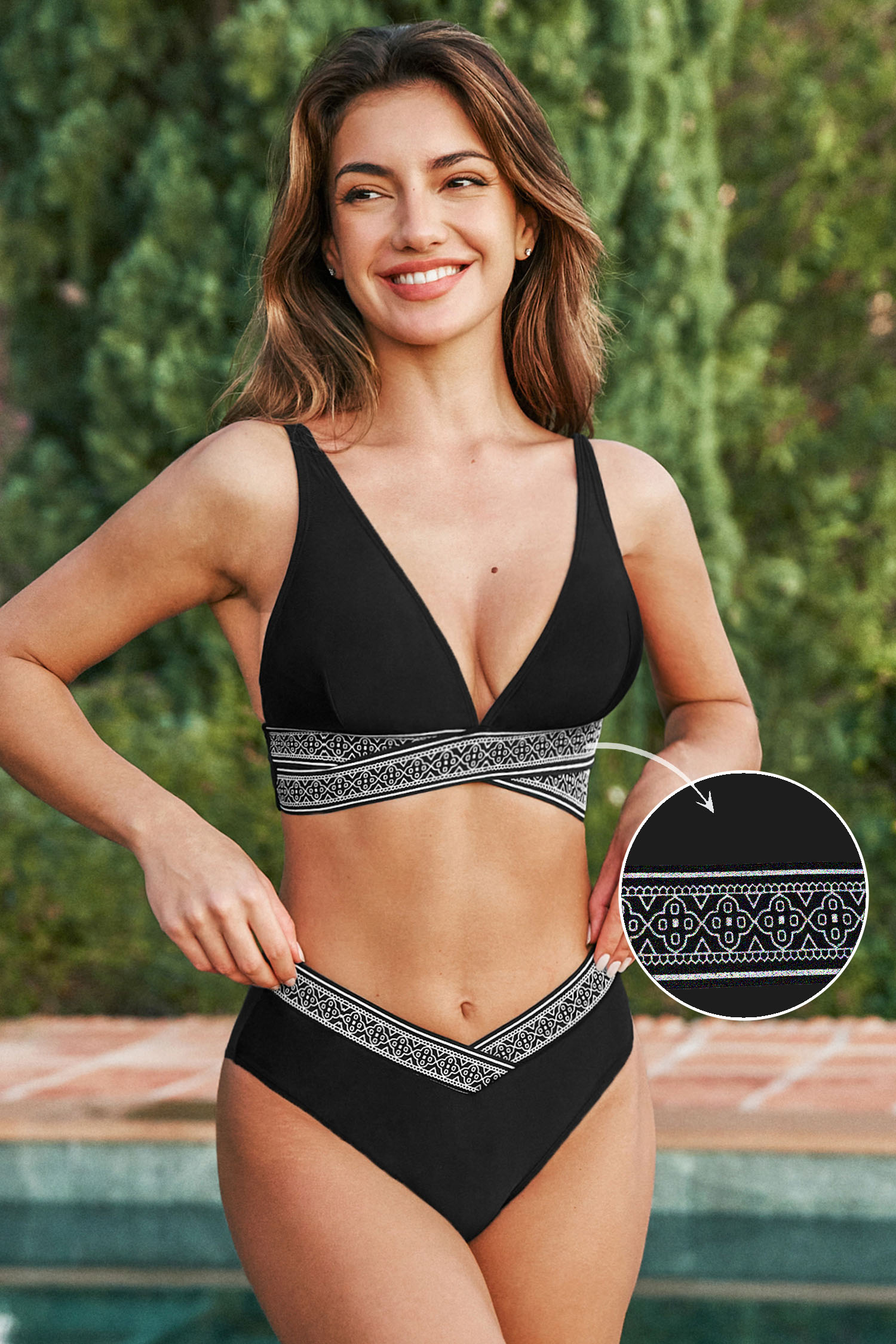 Bikini taille en V à bandes boho