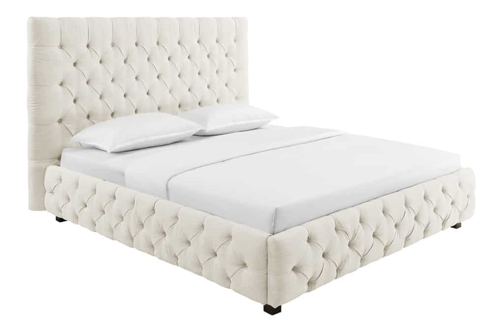 Design Boxbett PARIS 180x200cm beige Leinen Chesterfield Doppelbett