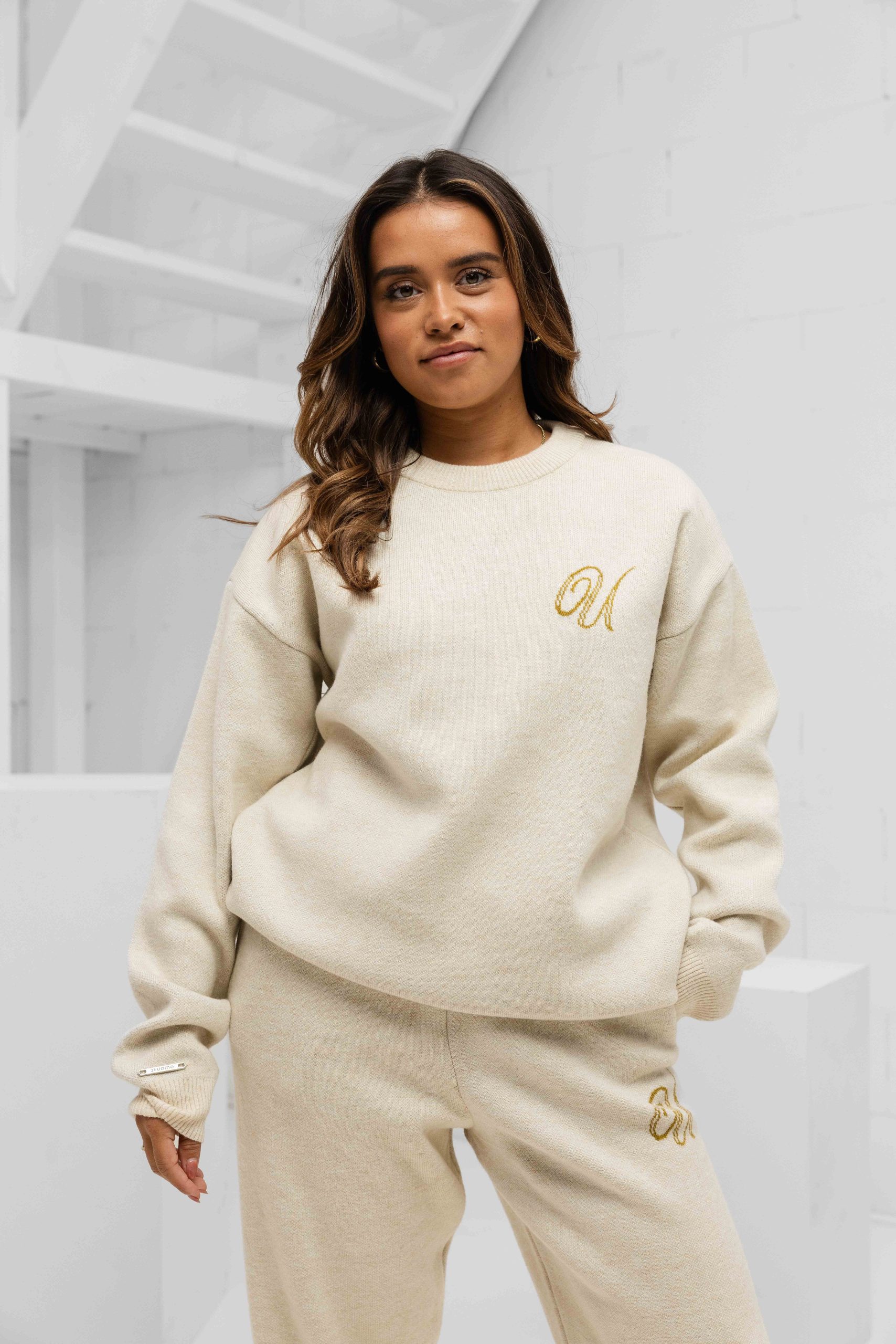 24 Uomo Knitted Trainingspak Dames Sand/Khaki