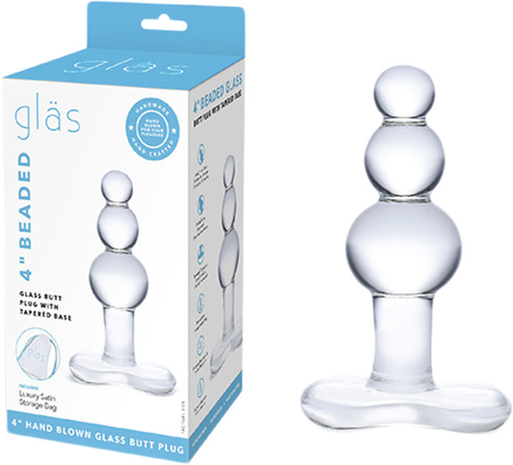 Gläs GLAS - BEADED GLASS BUTT PLUG WITH TAPERED BASE Transparent