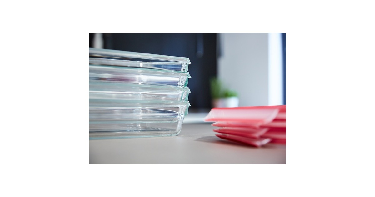 EmsaClip & Close Glazen vershoudbakje, 0,7 L doos  (Transparant/rood, rechthoekig)