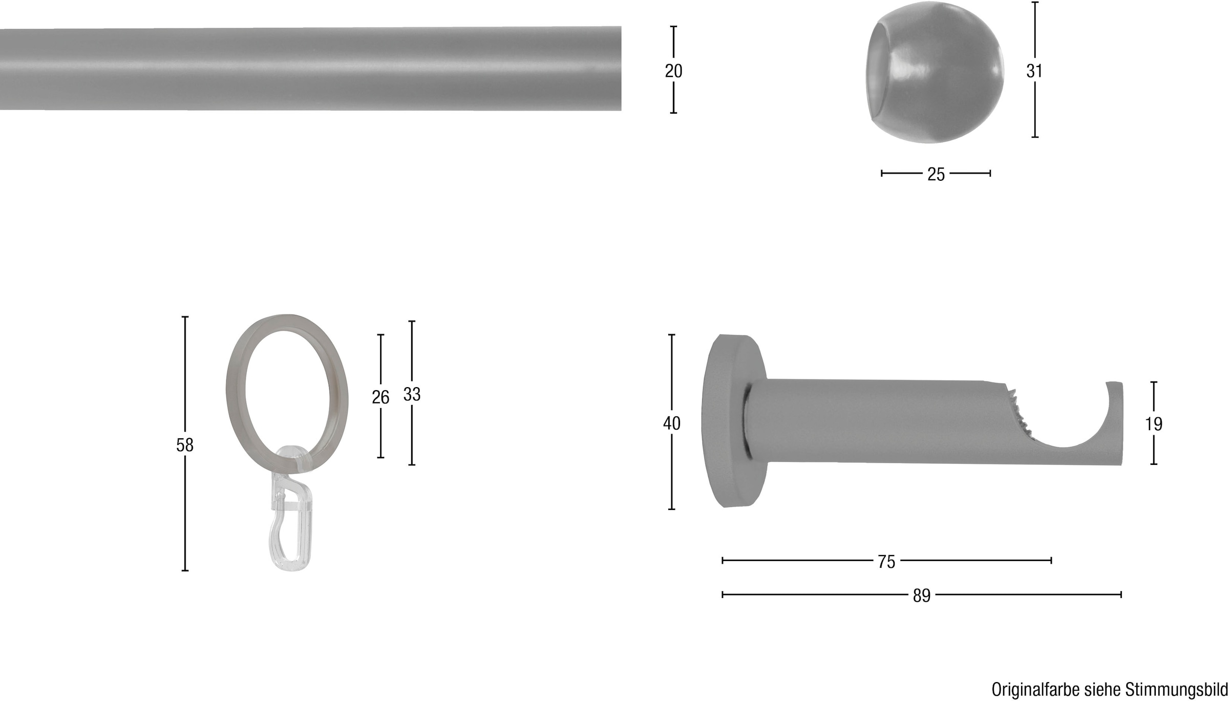GARESA Gardinenstange »Gabi« 1 läufig-läufig Fixmass Fixlänge 120, 160, 200 cm, mit Ringe und Haken