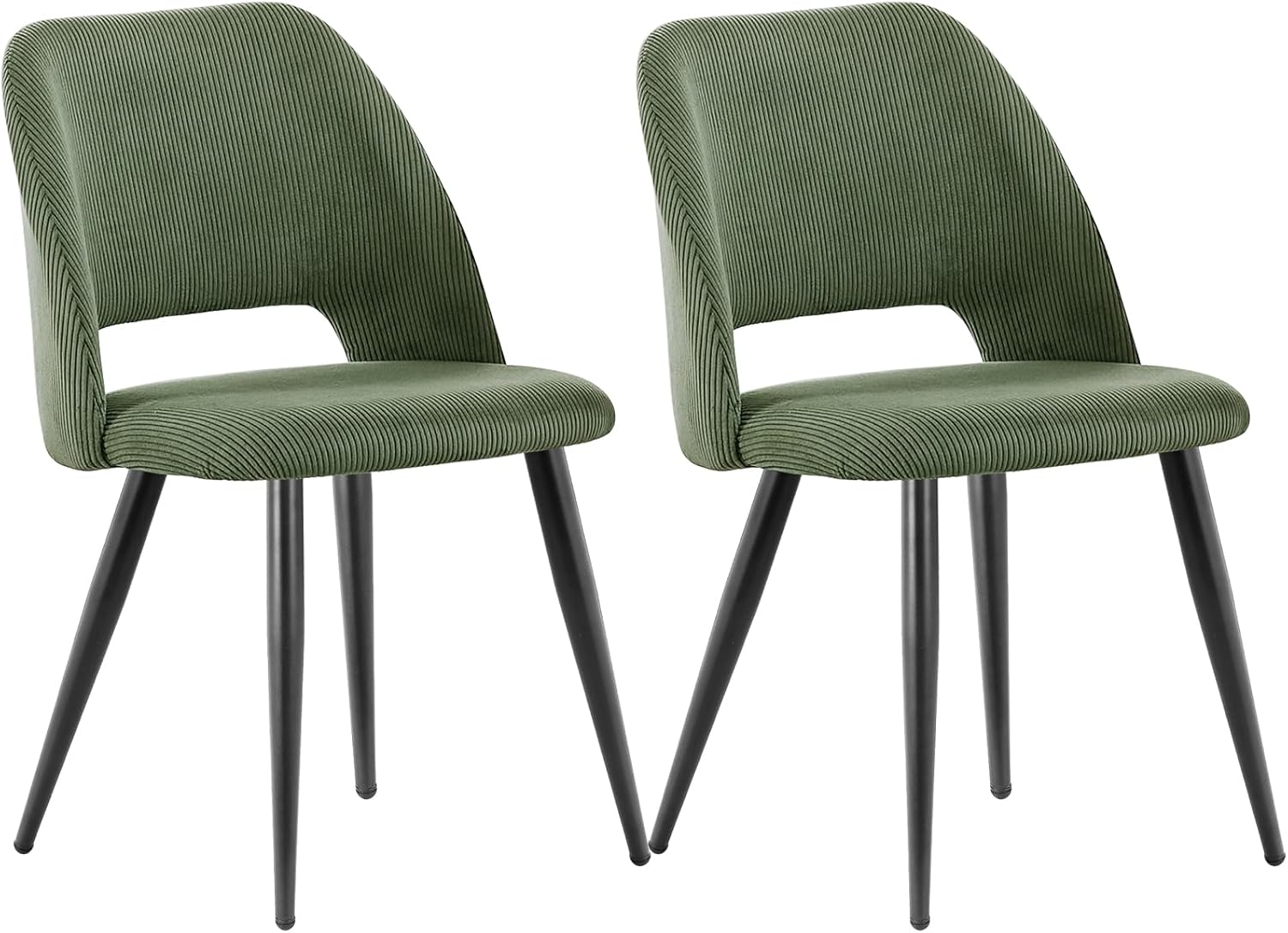 Esszimmerstühle 2er Set, Kordsamt Stuhl Mit Dickem Cord-Schwamm Gepolsterter, Esstischstühle mit Separaten Metallbeinen, für Esszimmer, Wohnzimmer, Schlafzimmer und Empfang, Grün