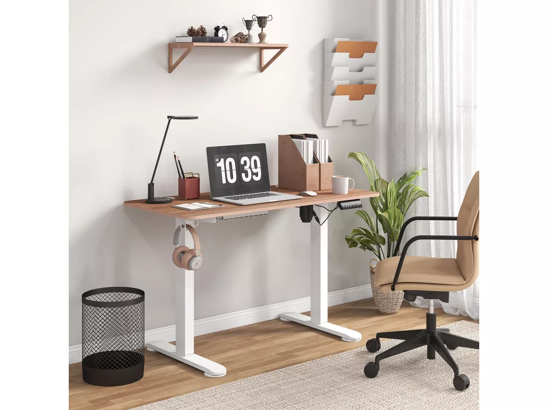 Bureau assis debout électrique - bureau réglable en hauteur - bureau électrique réglable - acier noir aspect bois chêne clair