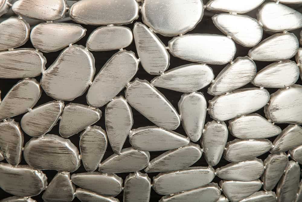 2er Set Runde Couchtische STONE MOSAIC 65cm silber Mangoholz Metall handmade Mosaik Design