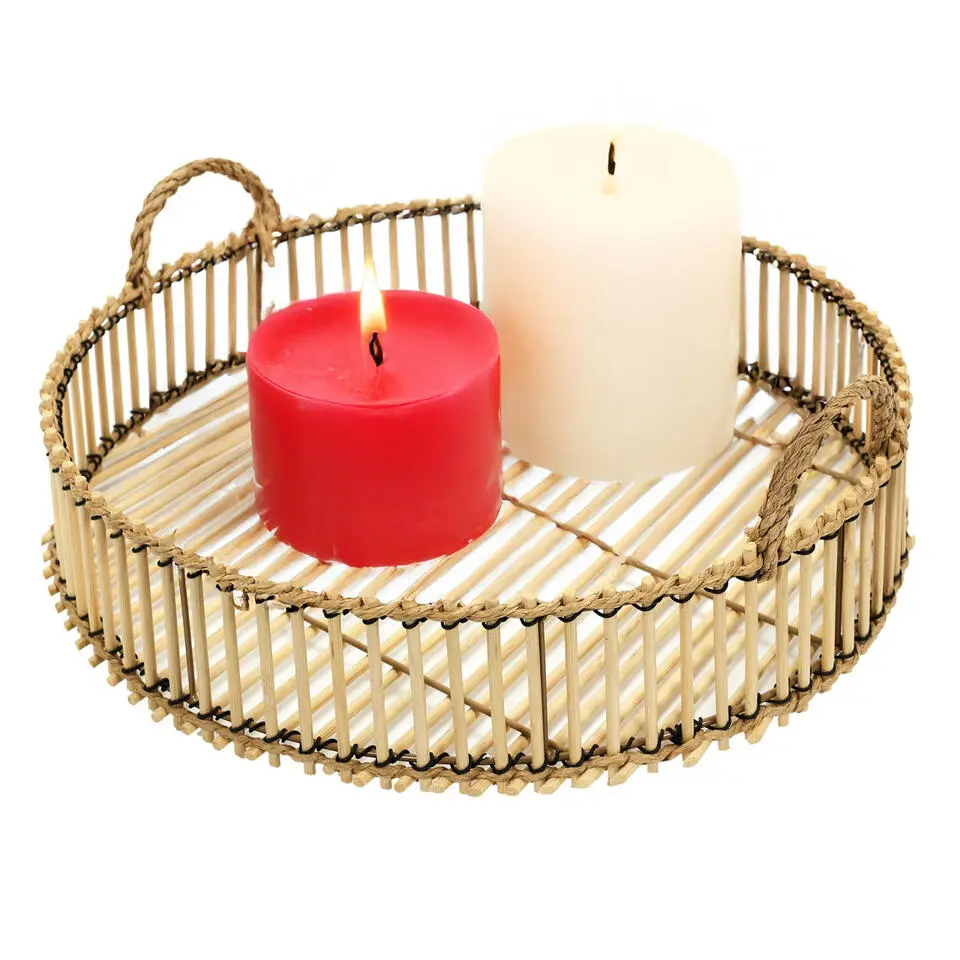 Home Deco Factory dienblad van bamboe - Rond - 40 x 6 cm