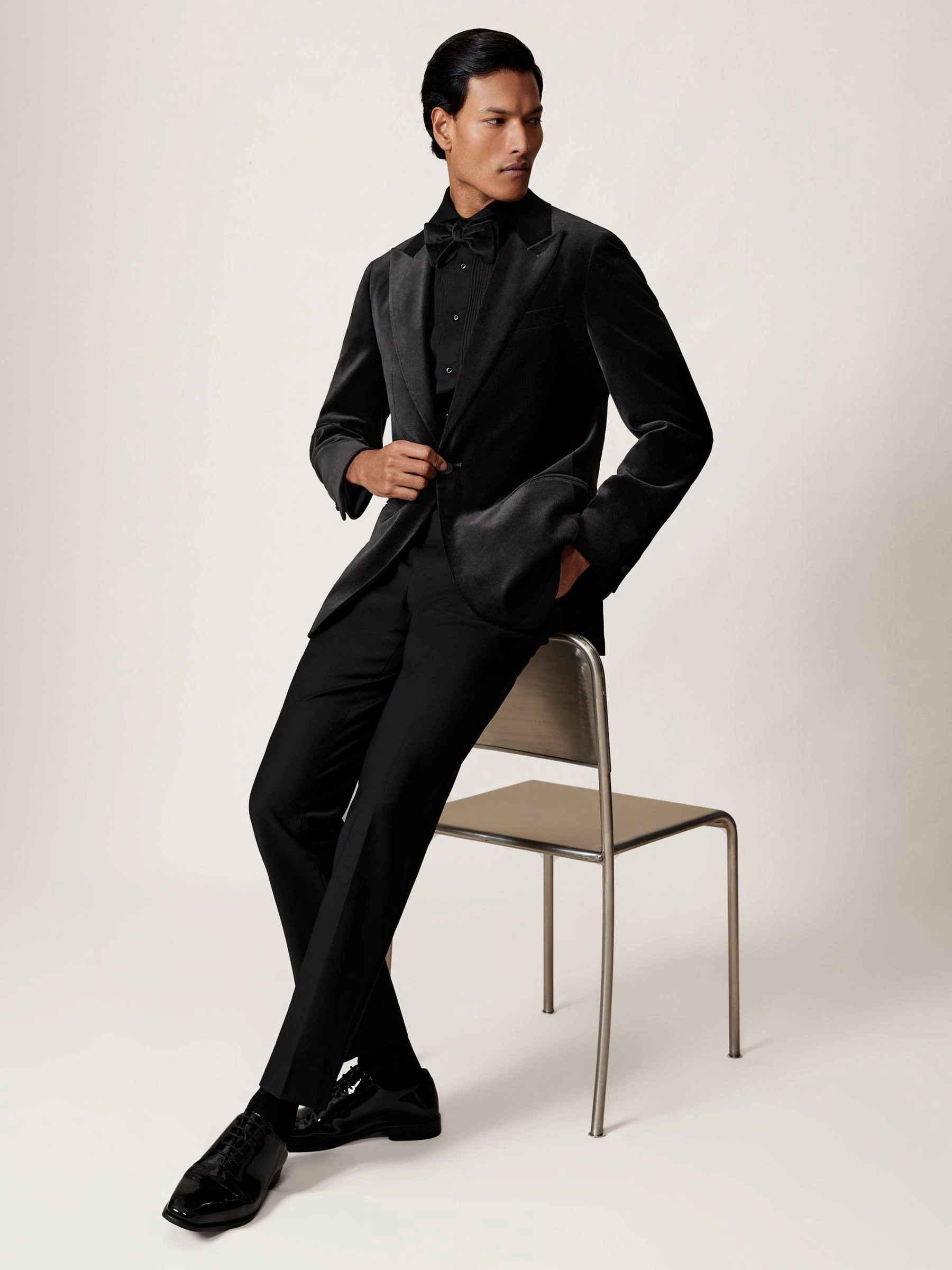Zwart - Reiss Apsara Tailored Single-Breasted Velvet Blazer Slim-Fit