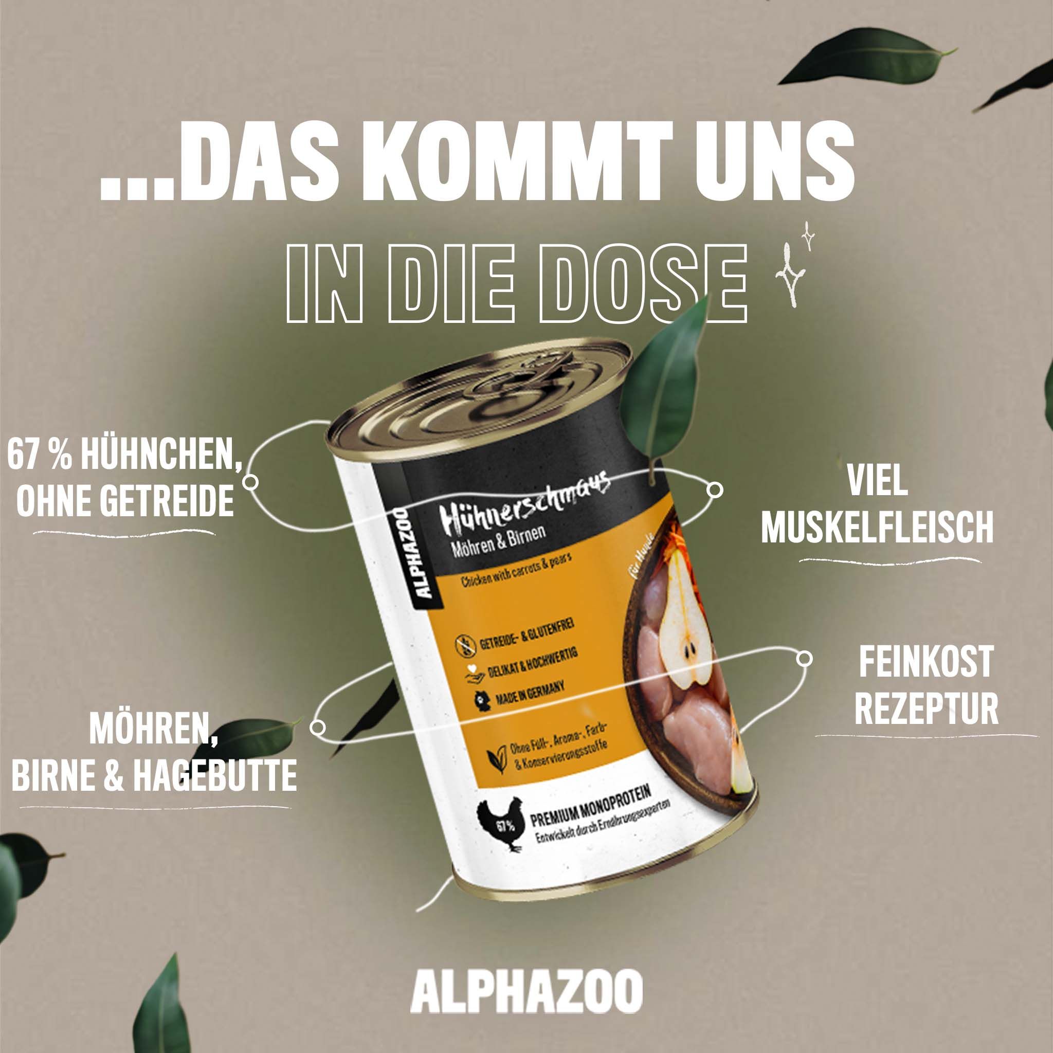 ALPHAZOO Hühnerschmaus, Nassfutter Huhn für Hunde