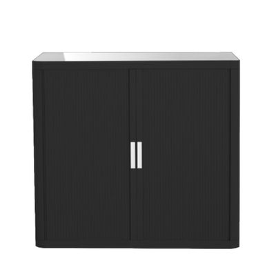 Armoire basse à rideaux EASY OFFICE - 110 x 104 x 41,5 cm - Corps et rideaux noir - Poignée blanche