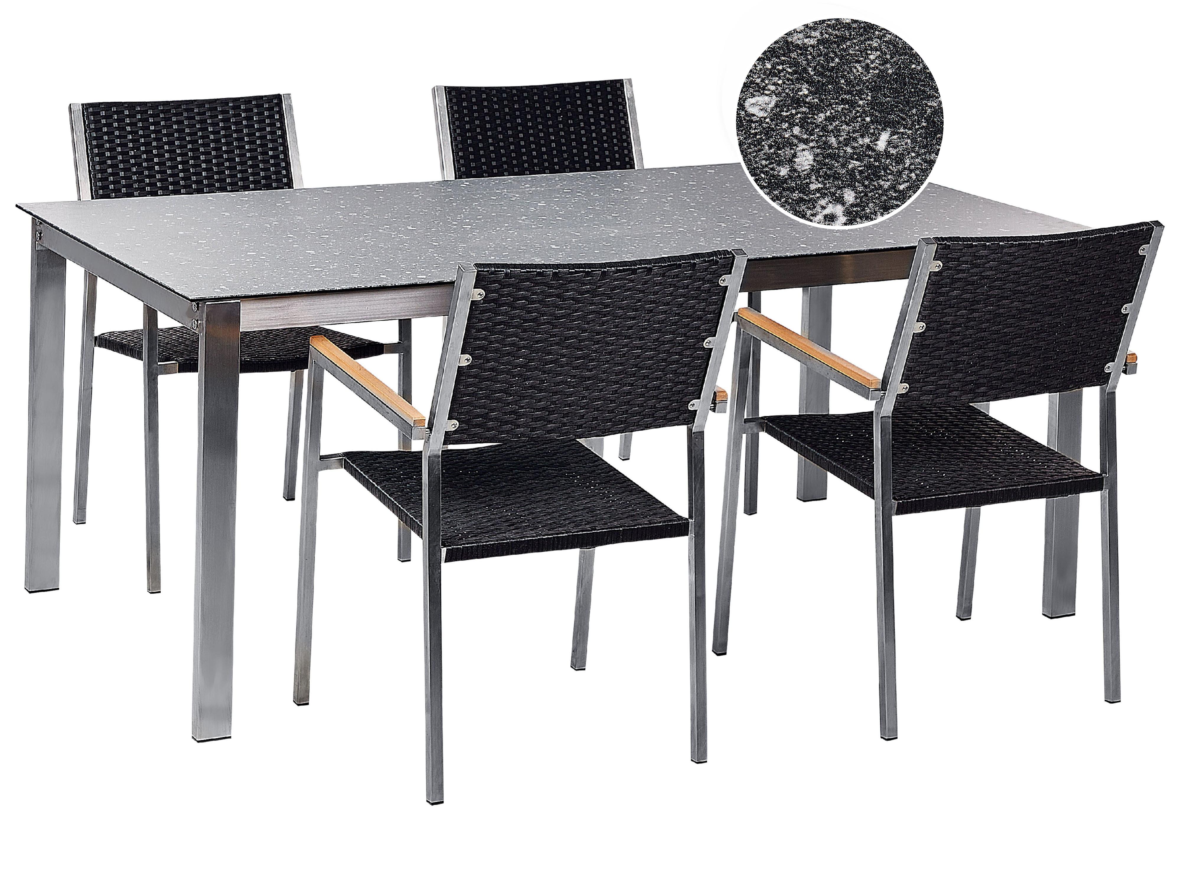 Tuinset 4-zits COSOLETO/GROSSETO Veiligheidsglas Granieteffect Zwart