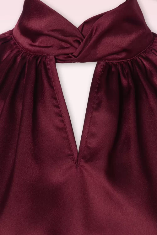 Vixen Twist satin blouse in wijnrood