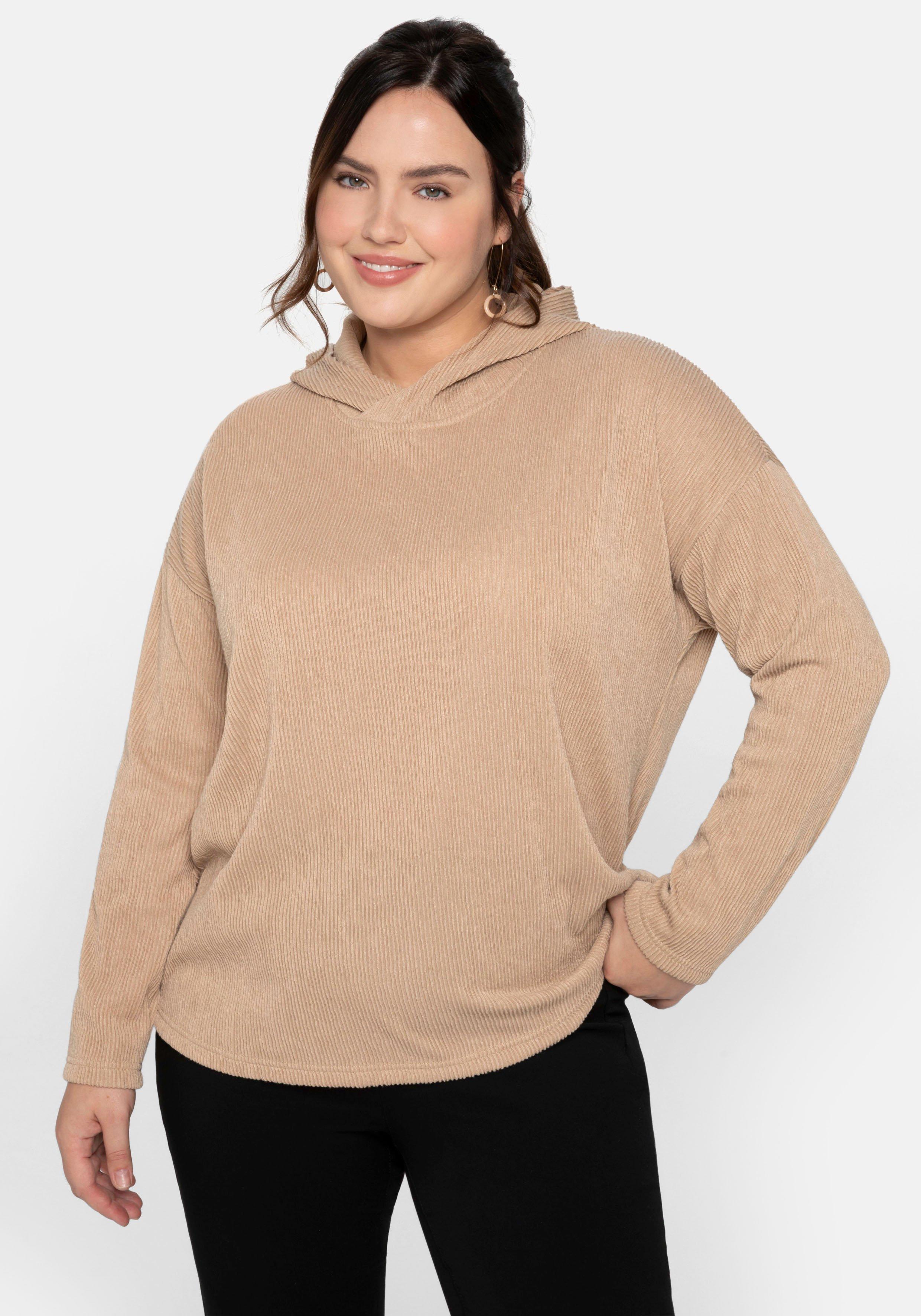 Langarmshirt in strukturierter Optik, mit Kapuze