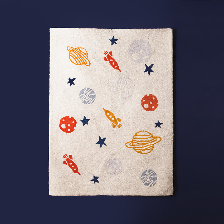 Tapis de chambre tufté imprimé planètes